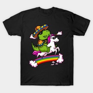 T-Rex Dinosaur Riding Unicorn Cinco de Mayo T-Shirt